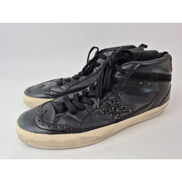 Golden Goose Black Mid Star Glitter Sneakers Suede Hi-Top Shoes Size 40 - Picture 2 of 6
